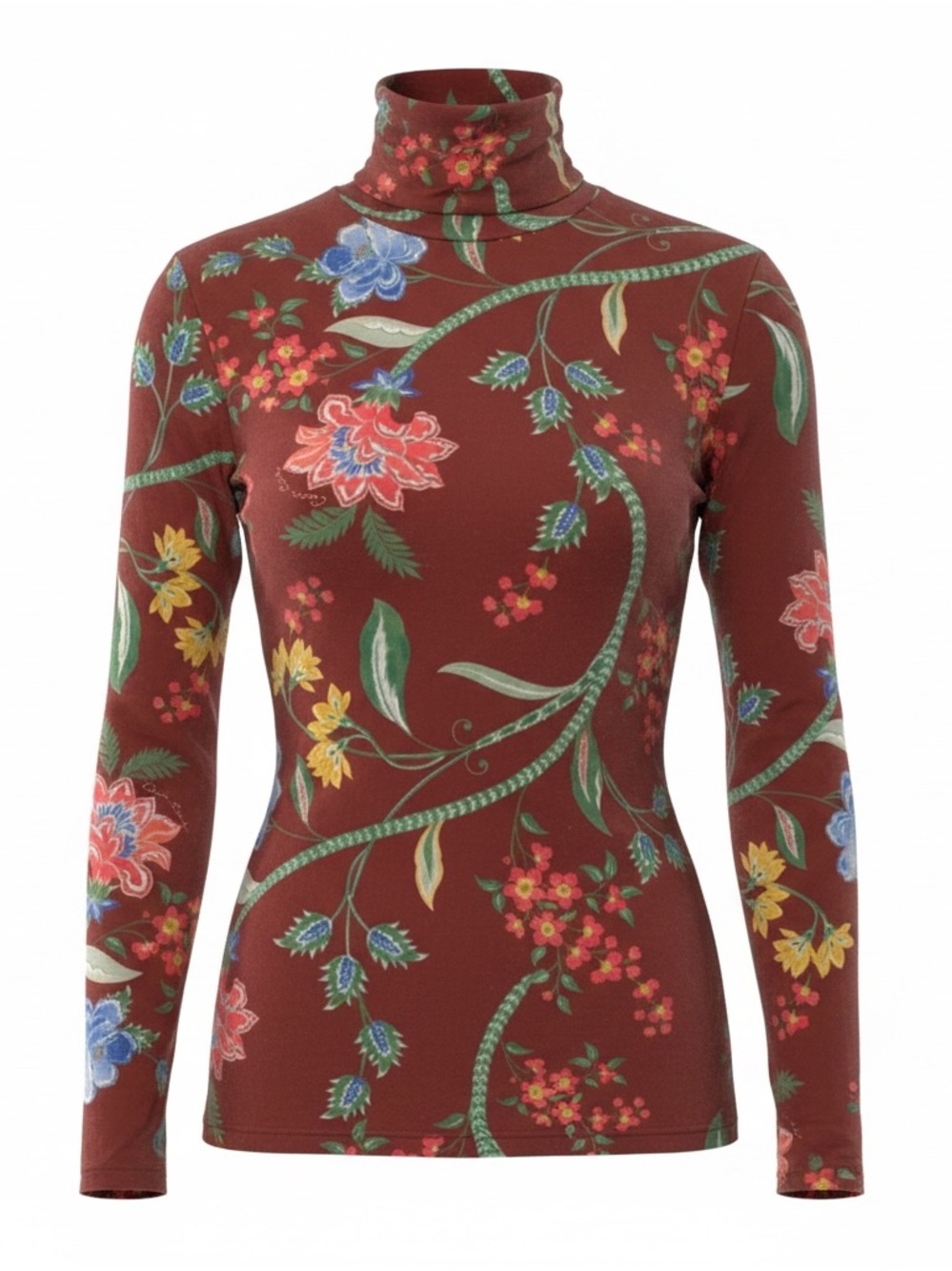 CARA CARA Floral Turtleneck | Botanical Print Long Sleeve Top | Size L
